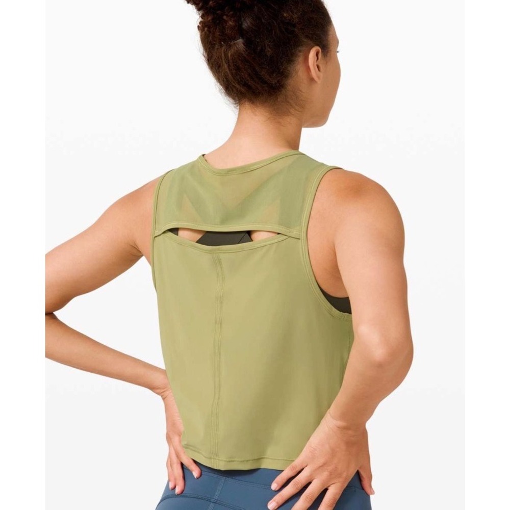 Lululemon Sculpt Tank Cropped Hazel Green Mesh Back Vent W1CH5S *Size 8